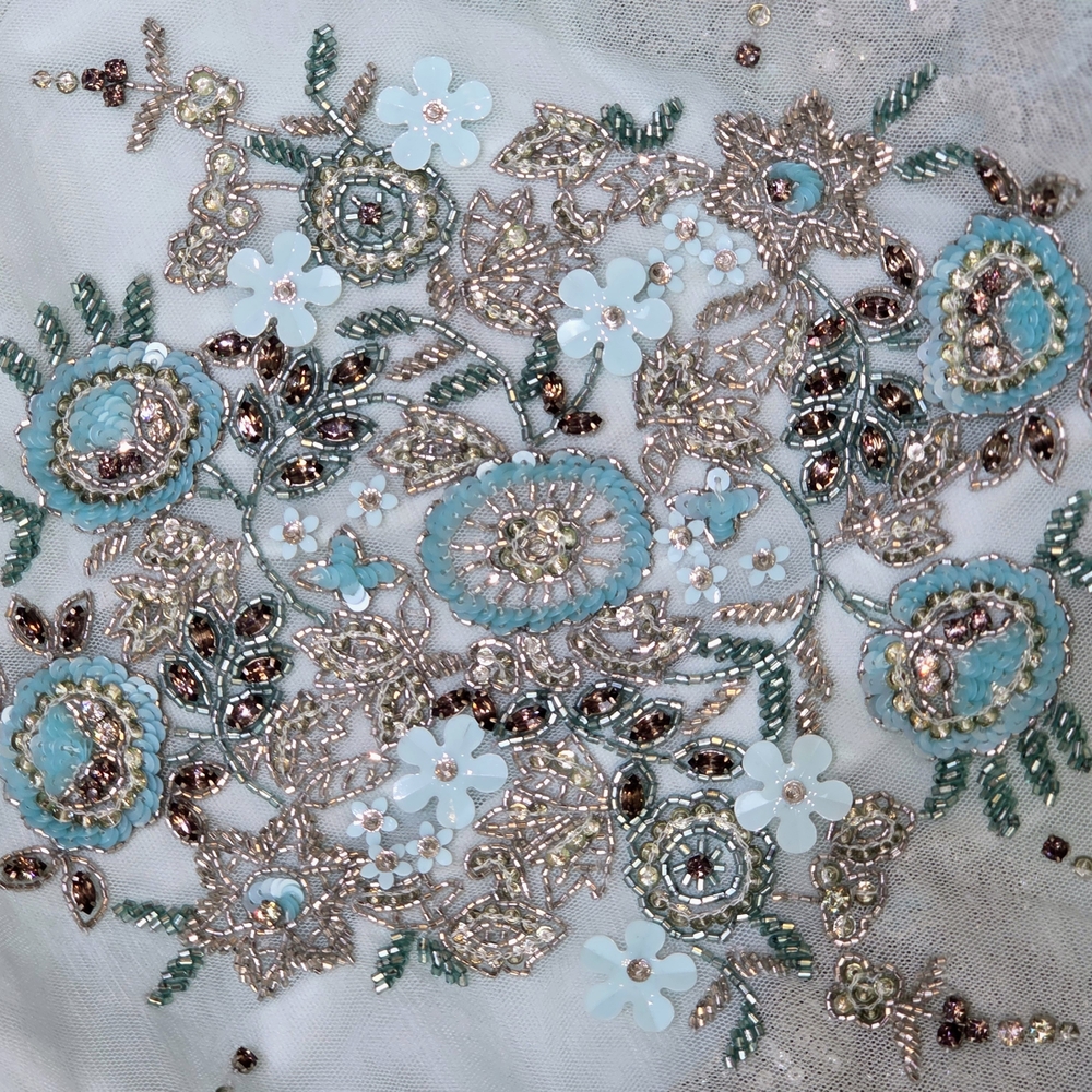 Blumarine Beaded Embroidered Aqua Gown • Made in Italy Sheer Floral Maxi Dress - Picture 11 of 15